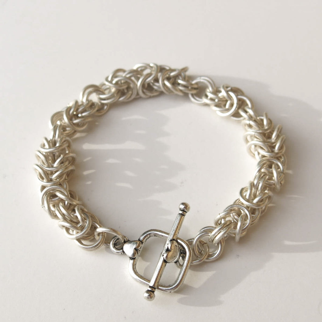 Silver Byzantine Weave Chain Maille Bracelet