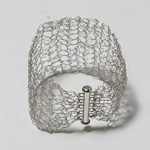 Hand-Crocheted Silver Wire Bracelet with Slide-Lock Clasp