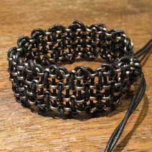 Load image into Gallery viewer, Leather &amp; Chain &quot;Industrial&quot; Bracelet, Black &amp; Antique Brass