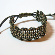 Load image into Gallery viewer, Leather &amp; Chain &quot;Industrial&quot; Bracelet, Black &amp; Antique Brass