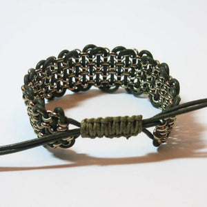 Leather & Chain "Industrial" Bracelet, Black & Antique Brass