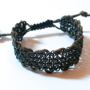 Leather & Chain "Industrial" Bracelet, Black & Antique Brass