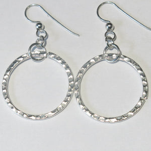 Hammered Metal Hoop Earrings, 30mm (1-3/16") diameter
