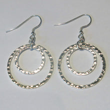Load image into Gallery viewer, Hammered Silver Double Hoop Earrings, Stacked 