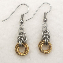 Load image into Gallery viewer, Silver and gold byzantine and mobius chain maille earrings with French hooks