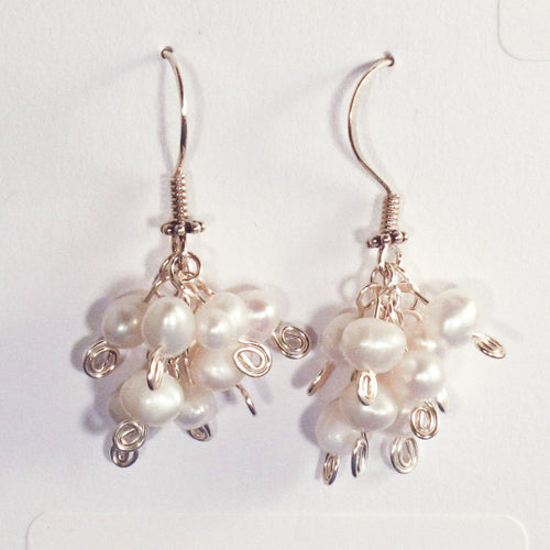 White Pearls and Silver Pearl Bubbles Earrings