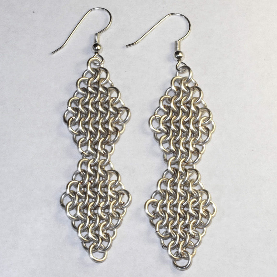 Silver Double Diamond Chain Maille Earrings
