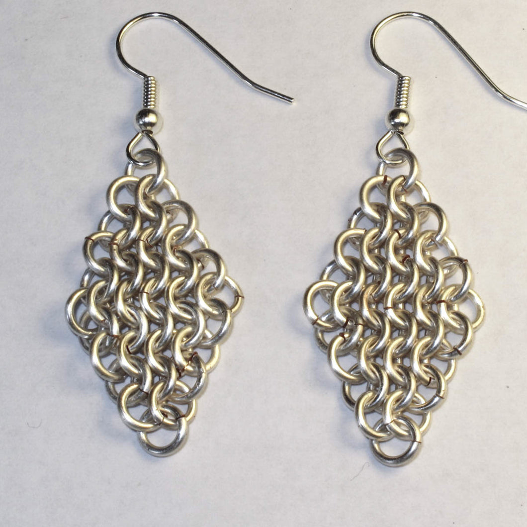 Large Silver Diamond Chain Maille Earrings