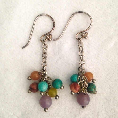 Multicolor Gemstone Balloon Earrings with chain