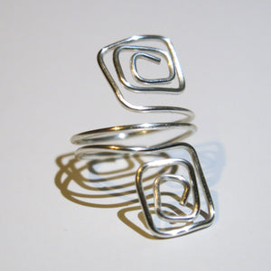 Double Squares Adjustable Wire Ring in Silver