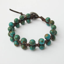 Load image into Gallery viewer, Double-Sided Macrame Bracelet with Turquoise Magnesite Gemstones and silver button closure