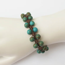 Load image into Gallery viewer, Double-Sided Macrame Bracelet with Turquoise Magnesite Gemstones and silver button closure