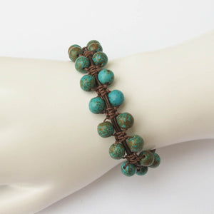 Double-Sided Macrame Bracelet with Turquoise Magnesite Gemstones and silver button closure