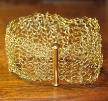 Load image into Gallery viewer, Hand-Crocheted Gold Wire Bracelet with Slide-Lock Clasp