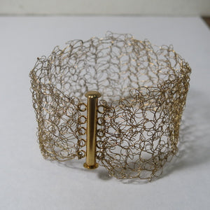 Hand-Crocheted Gold Wire Bracelet with Slide-Lock Clasp