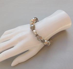 Bangle Bracelet with Detailed Silvertone Pewter Beads & Handmade Wire Hook Clasp