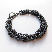 Load image into Gallery viewer, Hematite Byzantine Weave Chain Maille Bracelet with toggle clasp