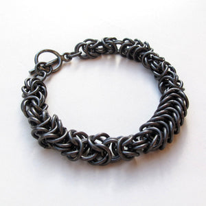 Hematite Byzantine Weave Chain Maille Bracelet with toggle clasp