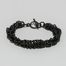 Load image into Gallery viewer, Black Byzantine Weave Chain Maille Bracelet with toggle clasp