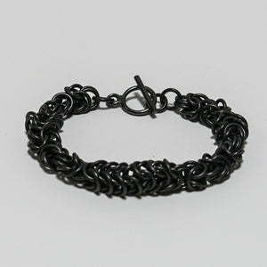 Black Byzantine Weave Chain Maille Bracelet with toggle clasp