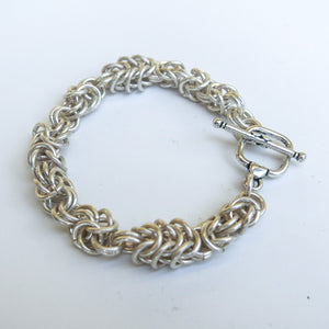 Silver Byzantine Weave Chain Maille Bracelet with toggle clasp