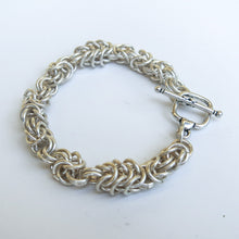 Load image into Gallery viewer, Silver Byzantine Weave Chain Maille Bracelet with toggle clasp