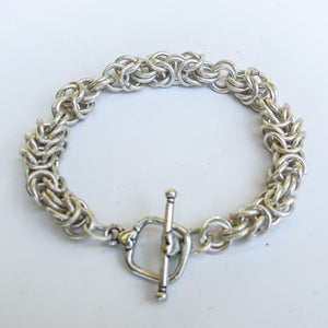 Silver Byzantine Weave Chain Maille Bracelet with toggle clasp