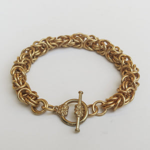 Gold Byzantine Weave Chain Maille Bracelet with toggle clasp