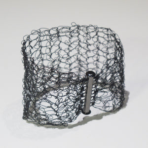 Hand-Crocheted Black Wire Bracelet with Hematite Slide-Lock Clasp