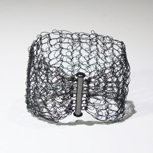 Hand-Crocheted Black Wire Bracelet with Hematite Slide-Lock Clasp