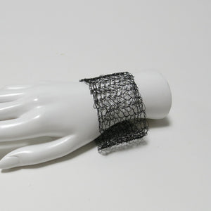Hand-Crocheted Black Wire Bracelet with Hematite Slide-Lock Clasp