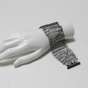 Hand-Crocheted Black Wire Bracelet with Hematite Slide-Lock Clasp