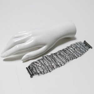Hand-Crocheted Black Wire Bracelet with Hematite Slide-Lock Clasp