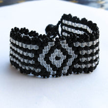 Load image into Gallery viewer, Black and White Odd Count Peyote Bracelet