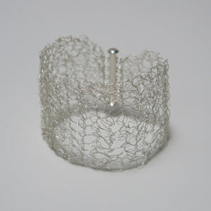 Hand-Crocheted Silver Wire Bracelet with Slide-Lock Clasp