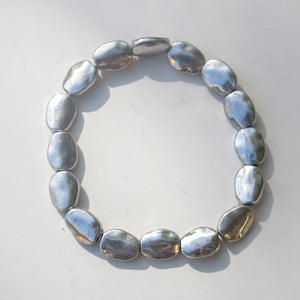 Stretchy Bracelet with Pewter Beads, Puffed Ovals