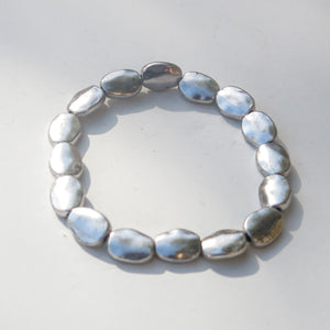 Stretchy Bracelet with Pewter Beads, Puffed Ovals