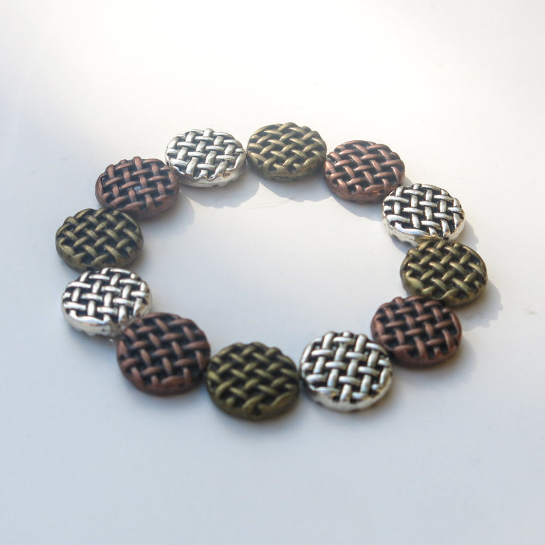 Stretchy Bracelet with Pewter Beads in 3 Colors