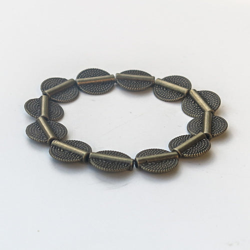 Stretchy Bracelet with Pewter Beads in Antique Brass, African Rope-Style