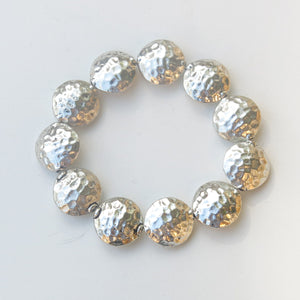 Stretchy Bracelet with Pewter Beads, Textured Coins