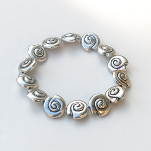 Stretchy Bracelet with Pewter Beads, Silver Shells