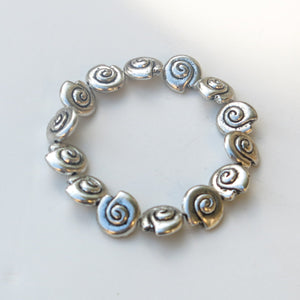 Stretchy Bracelet with Pewter Beads, Silver Shells