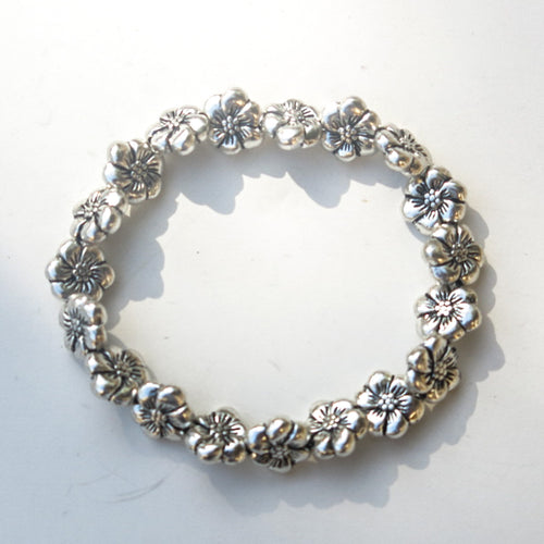 Stretchy Bracelet with Pewter Beads, Flowers