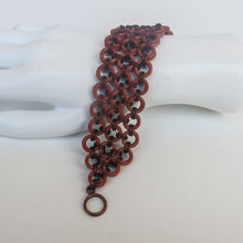 Load image into Gallery viewer, Japanese 8-in-2 Chain Maille Bracelet with copper rings and terracotta rubber O-rings, with toggle clasp