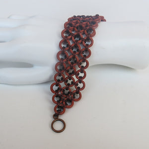 Japanese 8-in-2 Chain Maille Bracelet with copper rings and terracotta rubber O-rings, with toggle clasp