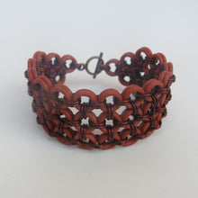 Load image into Gallery viewer, Japanese 8-in-2 Chain Maille Bracelet with copper rings and terracotta rubber O-rings, with toggle clasp