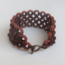 Load image into Gallery viewer, Japanese 8-in-2 Chain Maille Bracelet with copper rings and terracotta rubber O-rings, with toggle clasp