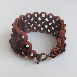 Japanese 8-in-2 Chain Maille Bracelet with copper rings and terracotta rubber O-rings, with toggle clasp