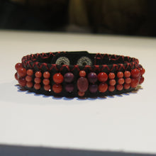 Load image into Gallery viewer, Leather Cuff Bracelet in Brown Leather with Warm Color Beads