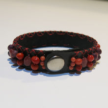 Load image into Gallery viewer, Leather Cuff Bracelet in Brown Leather with Warm Color Beads